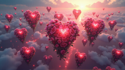 Romantic Rose Hearts in Sky at Sunset - Romantic imagery