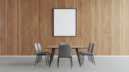 Bank conference room with warm wooden walls, contemporary art, and a sleek glass table, modern bank boardroom, artistic, warm design