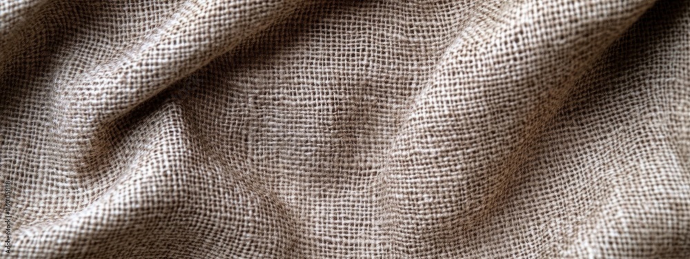 Poster close-up of textured beige fabric with draped folds, showing detailed weave.