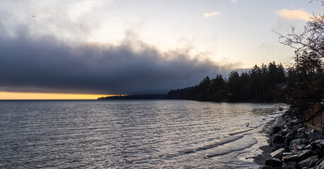 Overcast Beach Scene at Dusk on Vancouver Island, Canada