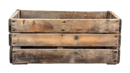 Old weathered wooden crate box isolated transparent background