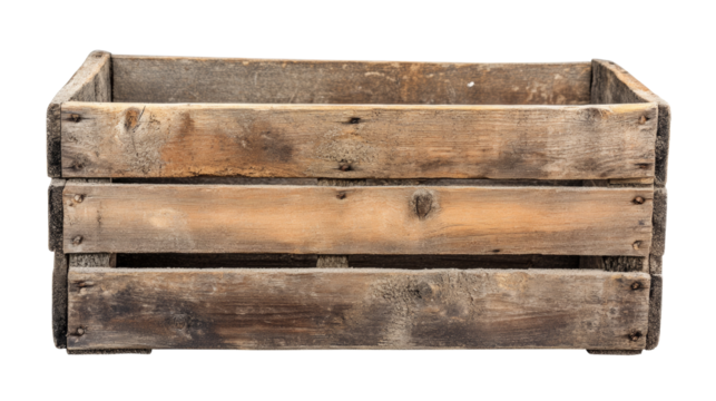 Old weathered wooden crate box isolated transparent background