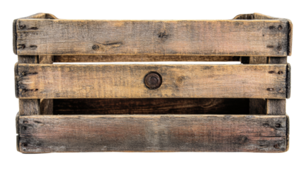 Old weathered wooden crate box isolated transparent background