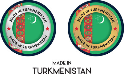 Made in Turkmenistan. Premium labels, stickers, pointer, badge and symbol of Turkmenistan flag icon. Collection vector illustration