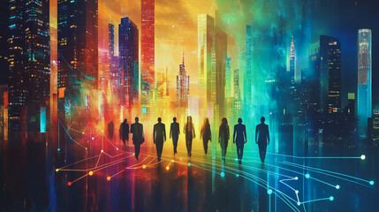 abstract professional business team people innovation connection of line from nail node to node on Smart Innovation city with connection cyber security network reciprocity , networking concept