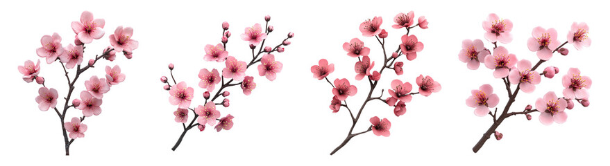 Pink Cherry Blossom Flowers on Transparent Background