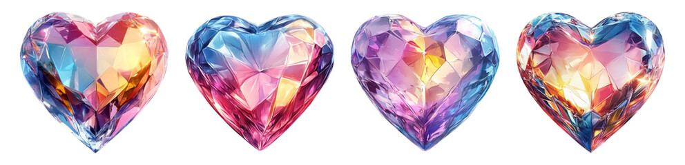 Fototapeta premium Isolated Colorful Hearts on Transparent Background