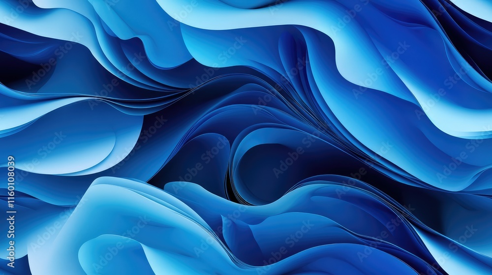 Poster blue abstract waves with smooth curves and flowing patterns
