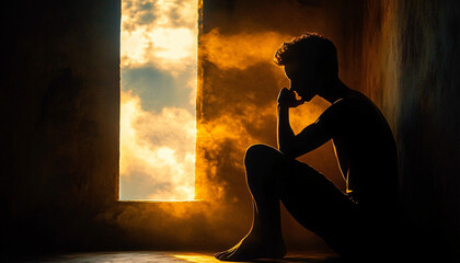 A serene image of a contemplative figure in soft golden light, ideal for themes of self-care, mental health awareness, wellness campaigns, and reflective blog posts.