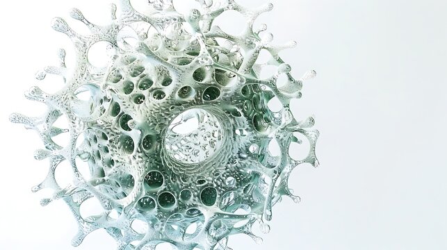 A detailed electron microscope image of a cell structure displayed against a white background