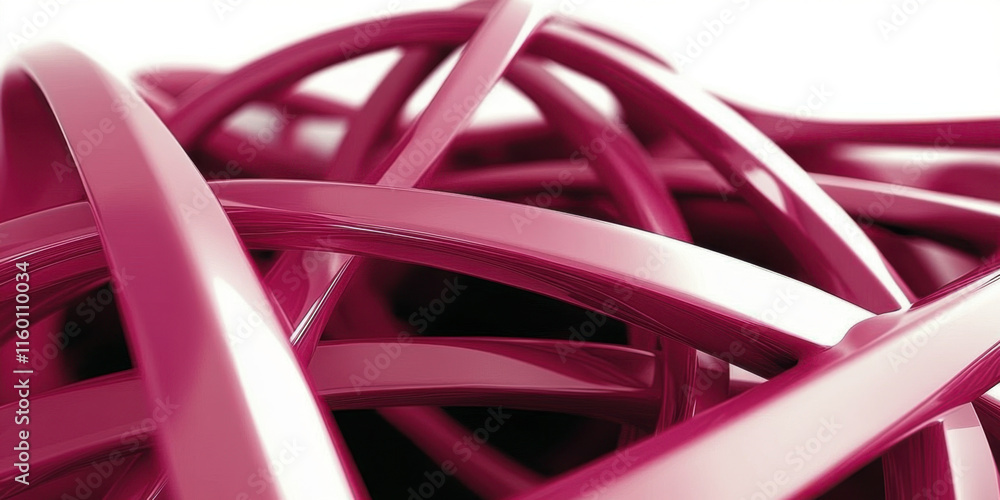 Poster a close-up view of intertwined pink rubber bands creating a complex, textured pattern against a ligh