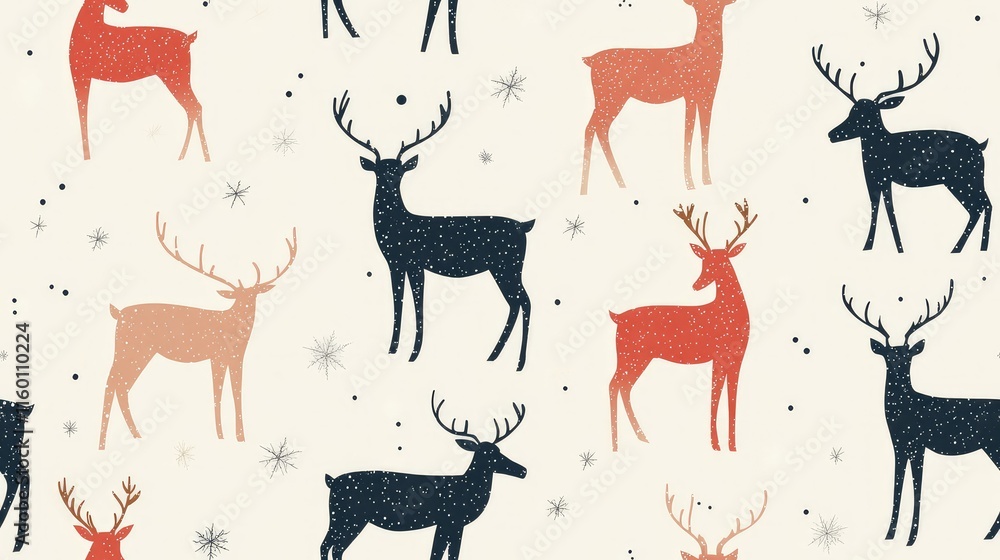 Poster decorative pattern of colorful reindeer on light background