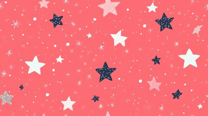 Colorful Star Pattern with Sparkles on Pink Background Design