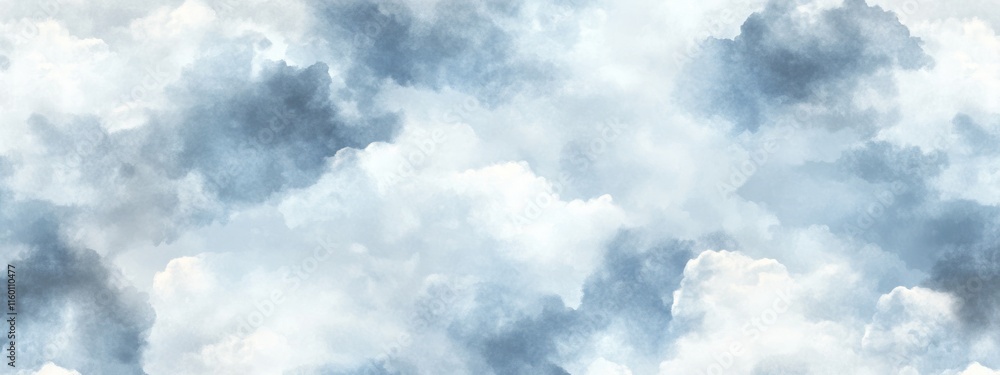 Poster seamless texture of fluffy white and blue clouds in the sky.