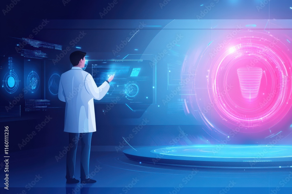 Aufkleber scientist engaged with futuristic holographic display in laboratory environment showcasing advanced 