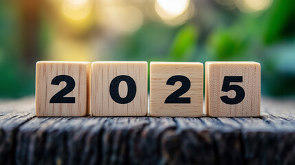 Business growth in 2025 The wooden block shows the number  2025