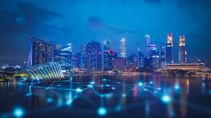 Fototapeta premium abstract professional business team people innovation connection of line from nail node to node on Smart Innovation city with connection cyber security network reciprocity , networking concept