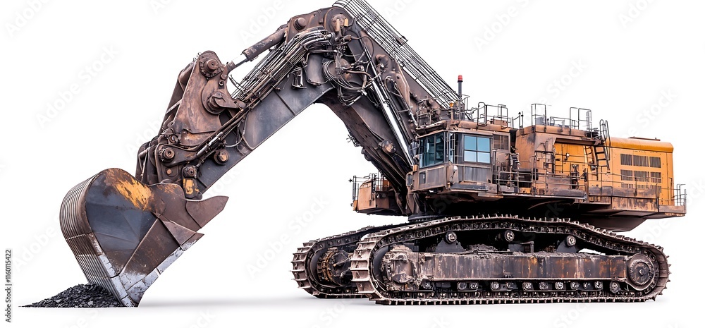 Poster a large excavator with a bucket, designed for mining operations.