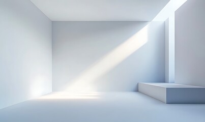 A minimalist interior space with soft light creating a serene atmosphere.