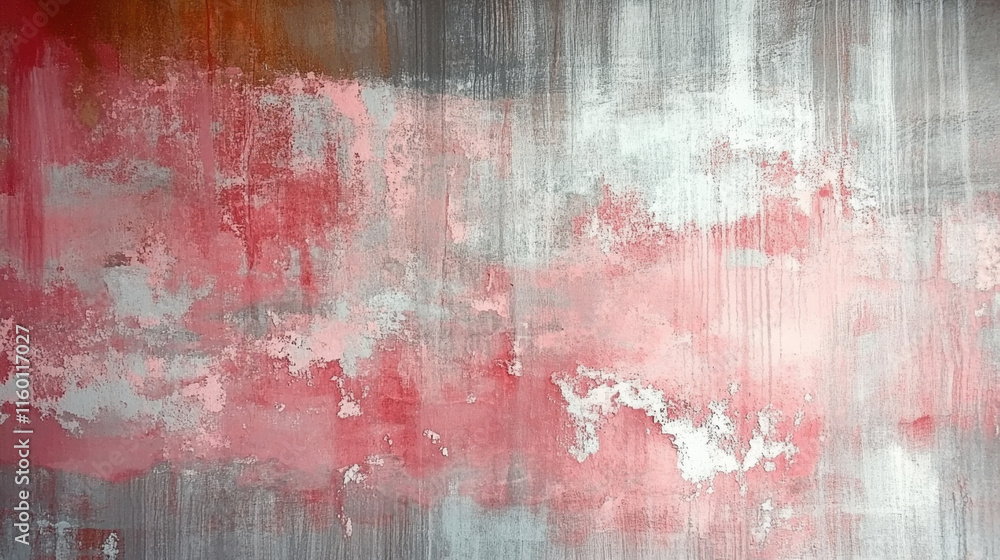 Poster a vibrant abstract painting featuring a blend of red, white, and gray hues, creating a textured and 
