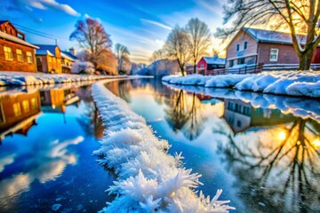Fototapeta premium Frozen Canal New Hope Pennsylvania Winter Scene Close Up Ice Crystals