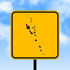 Vanuatu map on road sign. Country map on yellow rhombus road sign. Vector illustration.