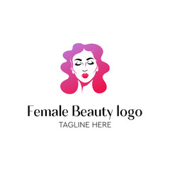 Femal Beauty logo , womans hair style stylized sillhouette, beauty salon logo template

