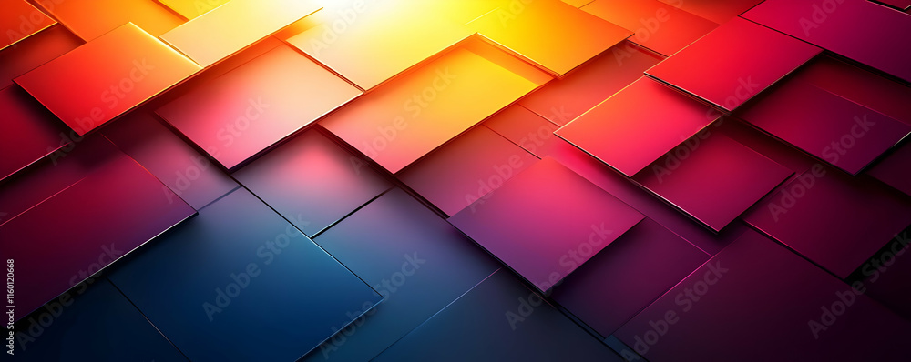 Poster abstract geometric pattern with vibrant colors and layered squares.