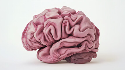 Obraz premium A highly detailed, realistic representation of a human brain, showcasing its intricate folds and textures. The brain is depicted in a three-dimensional view, with a soft, natural pink color.