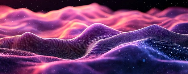 Abstract pink and purple glowing wave landscape.