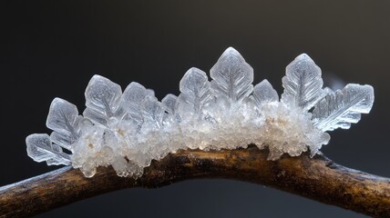 Delicate Ice Crystals Adorn a Small Branch