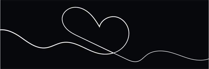 Single doodle heart continuous wavy line art drawing on white background. vector. EPS 20 .
