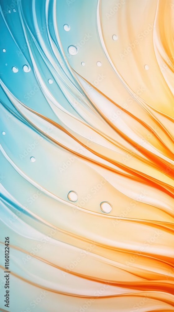Aufkleber abstract fluid design with gentle waves and soft gradient in blue and orange tones, capturing motion