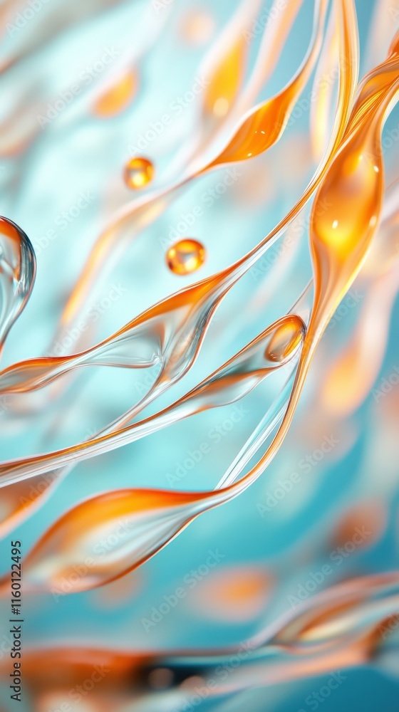 Aufkleber abstract fluid shapes intertwine in vibrant orange and crystal clear tones, creating dynamic movemen