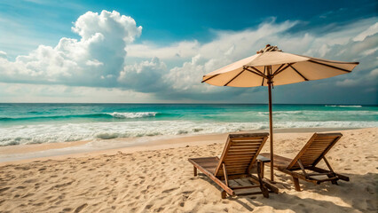 beach chairs and umbrella