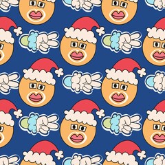 Cartoon pattern Santa Claus glass colorful background in rows and rows hand drawn seamless wallpaper paper notebook gift wrap fashion clothing children cute beautiful festival
