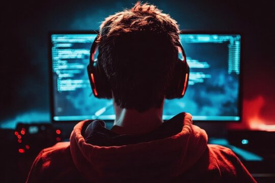 Inspiration for tech enthusiasts: A gamer focused on the computer screen.