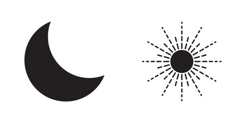 Sun and moon signs and symbols. Dark and light mode icon. Sun moon vector icon set on isolated background.