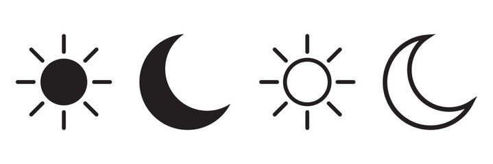 Day and night signs, sun and moon, set of vector sun moon icon. Vector Illustration.