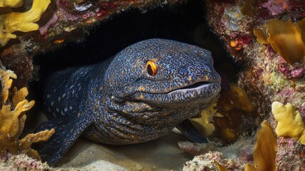 Moray Eel Peeking from a Coral Reef Crevice