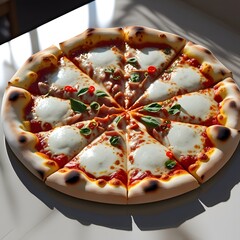 Mix pizza with tomato slices, mushroom, olive
