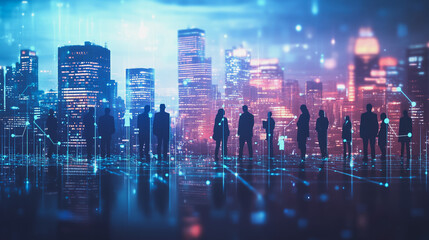 Obraz premium abstract professional business team people innovation connection of line from nail node to node on Smart Innovation city with connection cyber security network reciprocity , networking concept