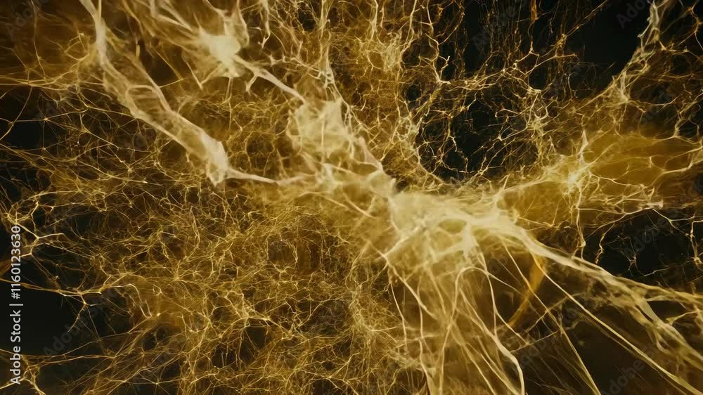 Poster intricate network of golden strands explores the complexity of abstract art and natural forms