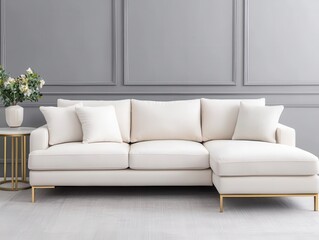 Creamcolored sectional sofa with plush cushions, set in a living room with a marble coffee table and gold accents, sofa, luxurious and cozy