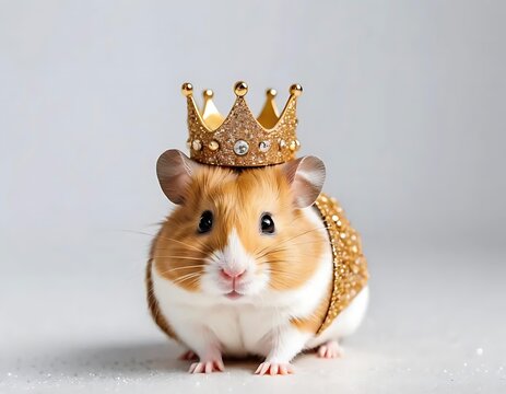 Adorable Hamster Wearing A Glittering Golden Crown