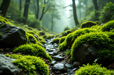 green moss on the rock