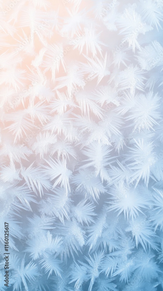 Poster delicate ice crystals forming intricate patterns against a soft background in winter, capturing the 