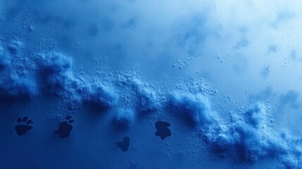 Fototapeta premium A serene blue landscape with paw prints suggesting an animal's presence in a dreamy atmosphere.