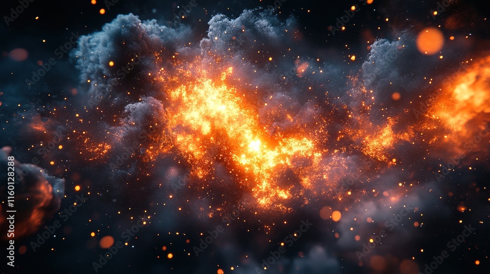 Poster dynamic explosion of bright energy in outer space