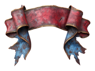 Vintage Red and Blue Banner Ribbon Isolated on Transparent Background